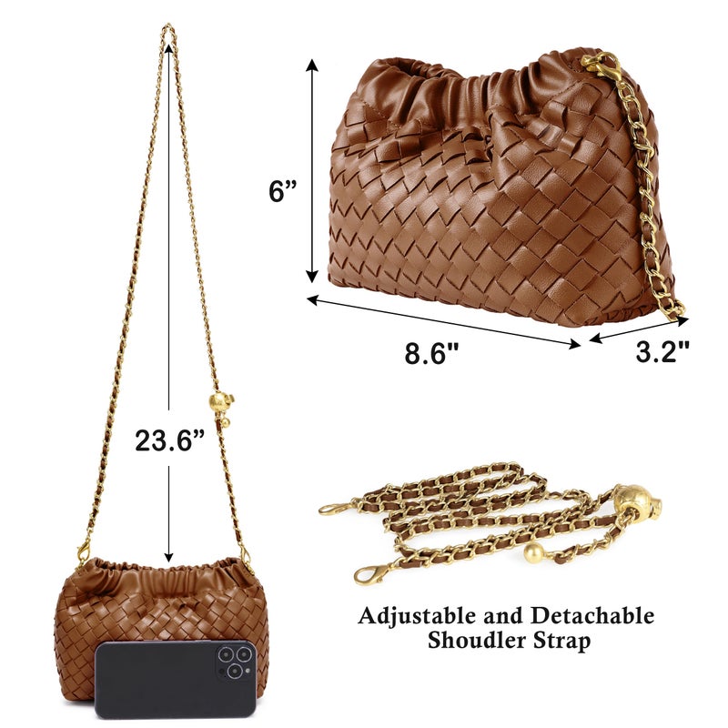 Joryin Woven Women's Crossbody Bag & Evening Purse, Trendy Dumpling Clutch & Hobo Cloud Shoulder Bag Trendy Dumpling Clutch Vegan Leather, Brown - Image 5