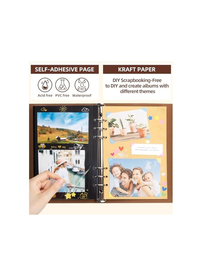 The Bros Photo Album, Leather Scrapbook Photo Album 104 Pages, 32 Self Adhesive Pages 72 Pages Thick Paper DIY Photo Book for 2x3 3x5 4x6 5x7 Picture, Memory Book for Wedding Travel Graduation Birthday Baby - Image 3