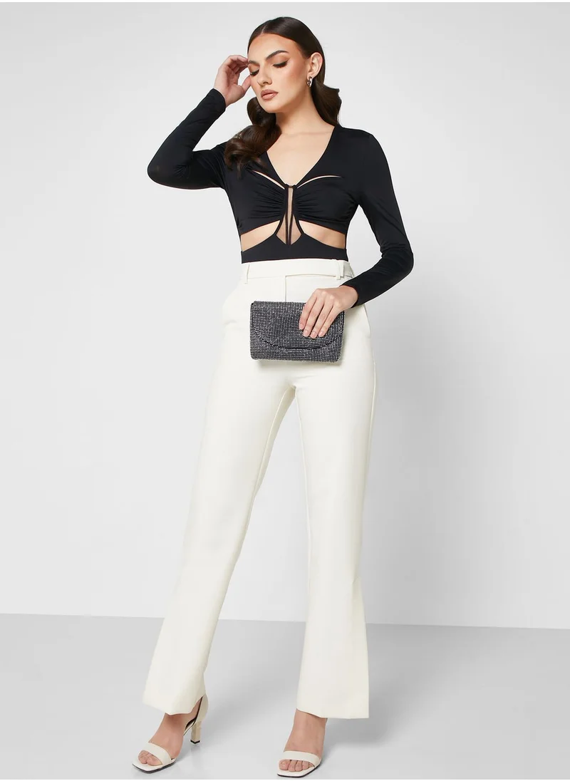 Bardot Cut Out Mesh Detail Bodysuit