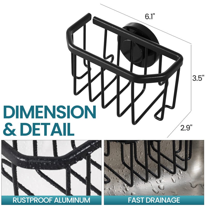 TAILI Sponge Holder with Strong Suction Cup, Dish Sponge Caddy Inside Sink Removable, Rustproof Aluminum for Sponges, Brushes, Stoppers and Scrapers - Black - Image 5