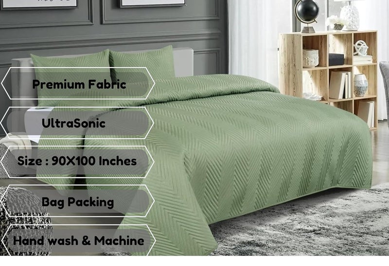 RD TREND طقم أغطية سرير مزدوجة من قطن غلاسي 3 قطع بتقنية فوق الصوتية 280 Tc بلون صلب مع غطاء لحاف وغطاء سرير مع 2 غطاء وسادة فاخرة باللون الأخضر الصنوبري 90X100 بوصة - Image 2