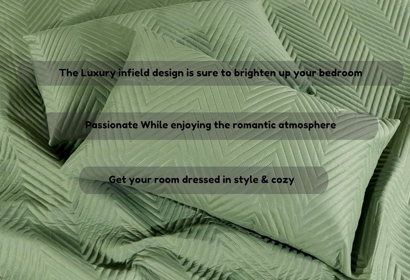 RD TREND طقم أغطية سرير مزدوجة من قطن غلاسي 3 قطع بتقنية فوق الصوتية 280 Tc بلون صلب مع غطاء لحاف وغطاء سرير مع 2 غطاء وسادة فاخرة باللون الأخضر الصنوبري 90X100 بوصة - Image 4