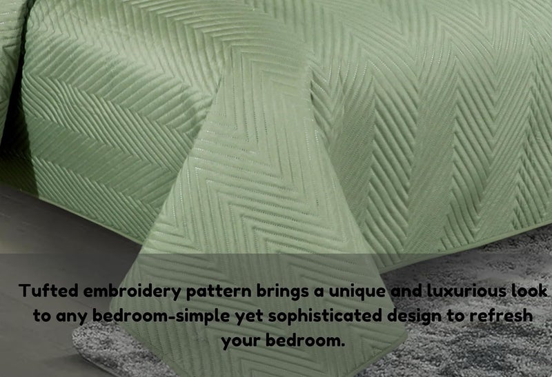 RD TREND طقم أغطية سرير مزدوجة من قطن غلاسي 3 قطع بتقنية فوق الصوتية 280 Tc بلون صلب مع غطاء لحاف وغطاء سرير مع 2 غطاء وسادة فاخرة باللون الأخضر الصنوبري 90X100 بوصة - Image 5