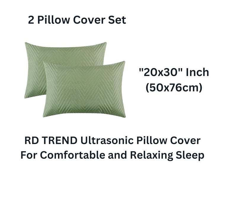 RD TREND طقم أغطية سرير مزدوجة من قطن غلاسي 3 قطع بتقنية فوق الصوتية 280 Tc بلون صلب مع غطاء لحاف وغطاء سرير مع 2 غطاء وسادة فاخرة باللون الأخضر الصنوبري 90X100 بوصة - Image 3