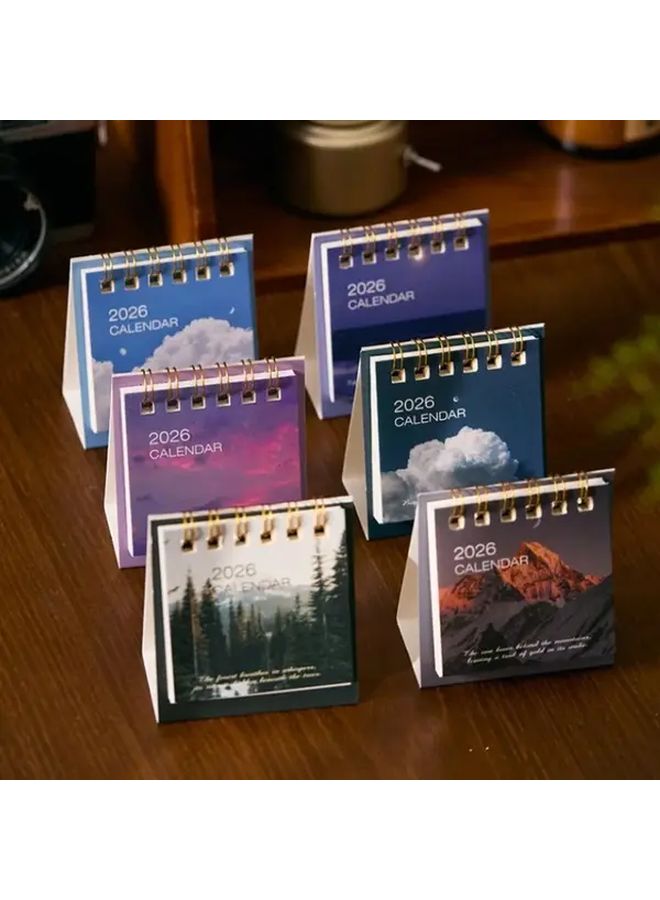 1pc 2026 Mini Calendar Clouds Mountain Landscape Design Spiral Binding Desktop Accessory - Image 3