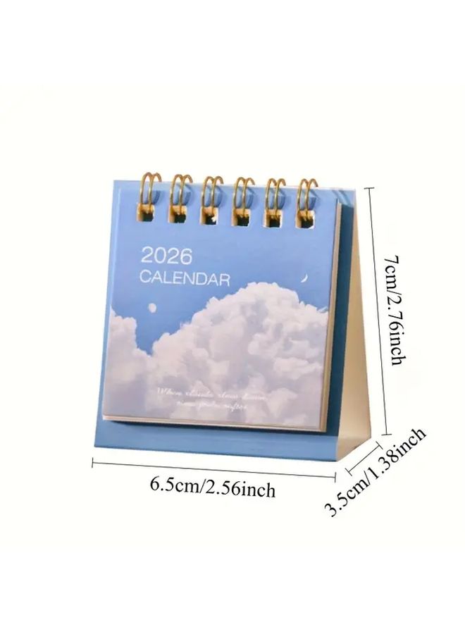 1pc 2026 Mini Calendar Clouds Mountain Landscape Design Spiral Binding Desktop Accessory - Image 4