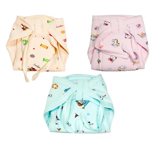 MEGNAM Cotton Washable Reusable Colorful Printed Nappy, Diaper, Langot With Extra Absorbent & Wide Cushion/Padding, Nappies Baby Boys & Girls (Set Of 5, Multicolor) (3-6 Months, 4, count) - Image 1