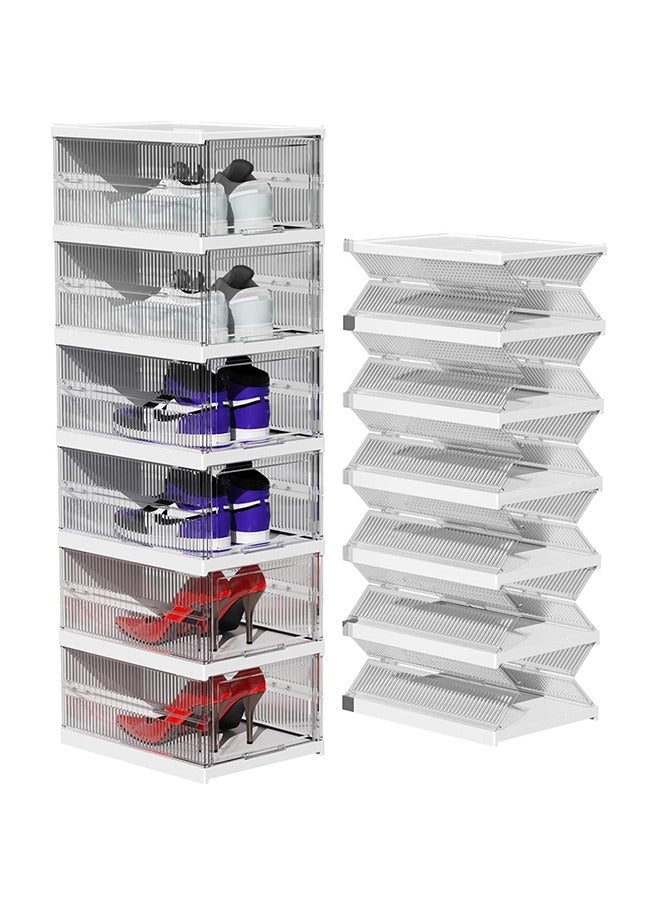 Beauenty Large 6 Pack Shoe Storage Box  Clear Acrylic Stackable Shoe Organizer  Foldable Shoe Rack Sneaker Container Bin Holder  Shoe Display Case and Sneaker Collection Box  Easy Assembly (6 layer) - Image 1