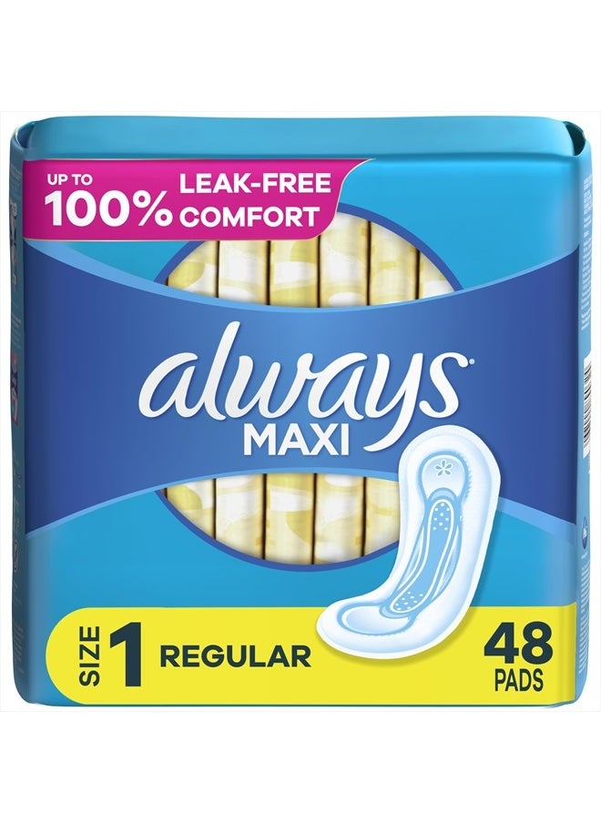 Always Maxi Feminine Pads For Women, Size 1 Regular Absorbency, Without Wings, Unscented, 48 Count  - Image 1