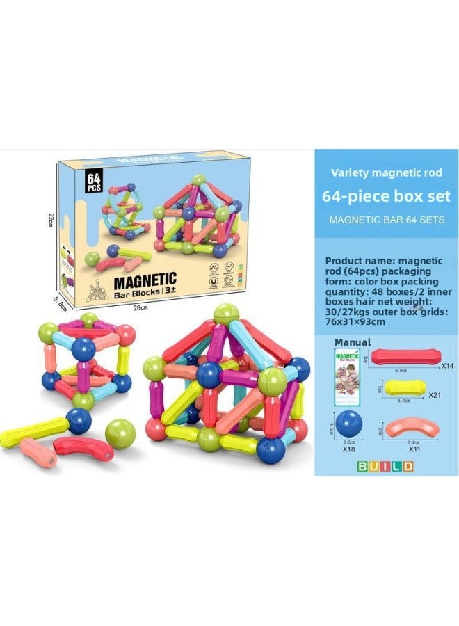 Magnetic Stick Children's Assembled Building Blocks Early Education Intelligence Development Boys And Girls Assembled Building Blocks Educational Toys-Specifications:64 Magnetic Rod Building Blocks (color Box Packaging, Box 48 Boxes) - Image 3