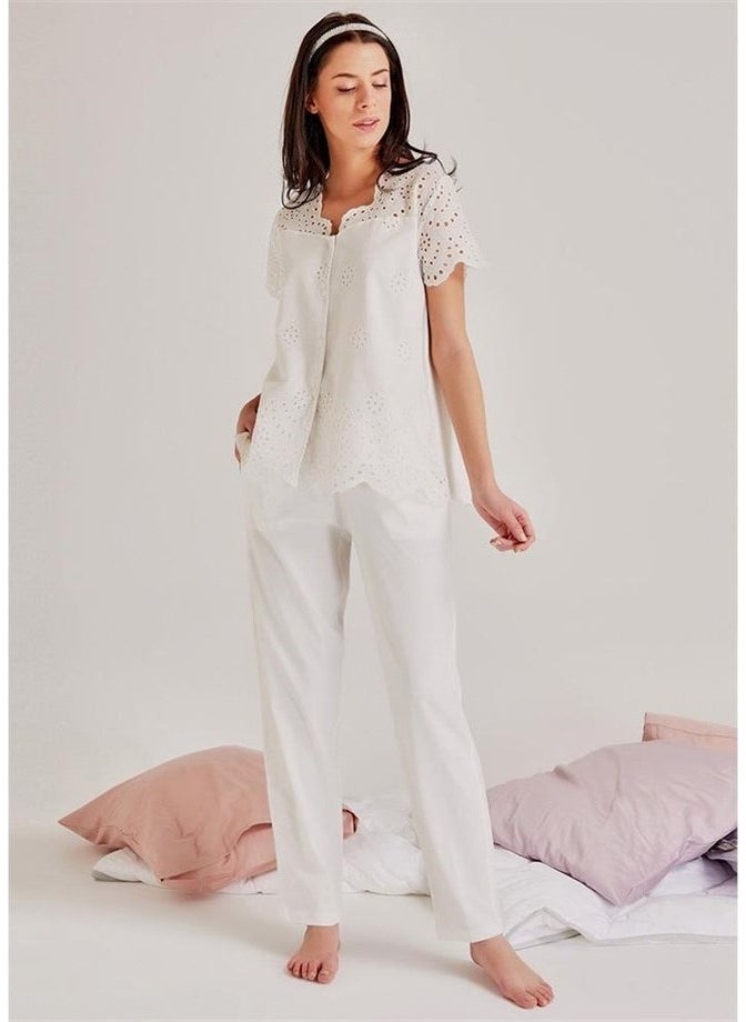 Magic Form 19108 Embroidered Patterned Pajamas Set - Ecru  - Image 1