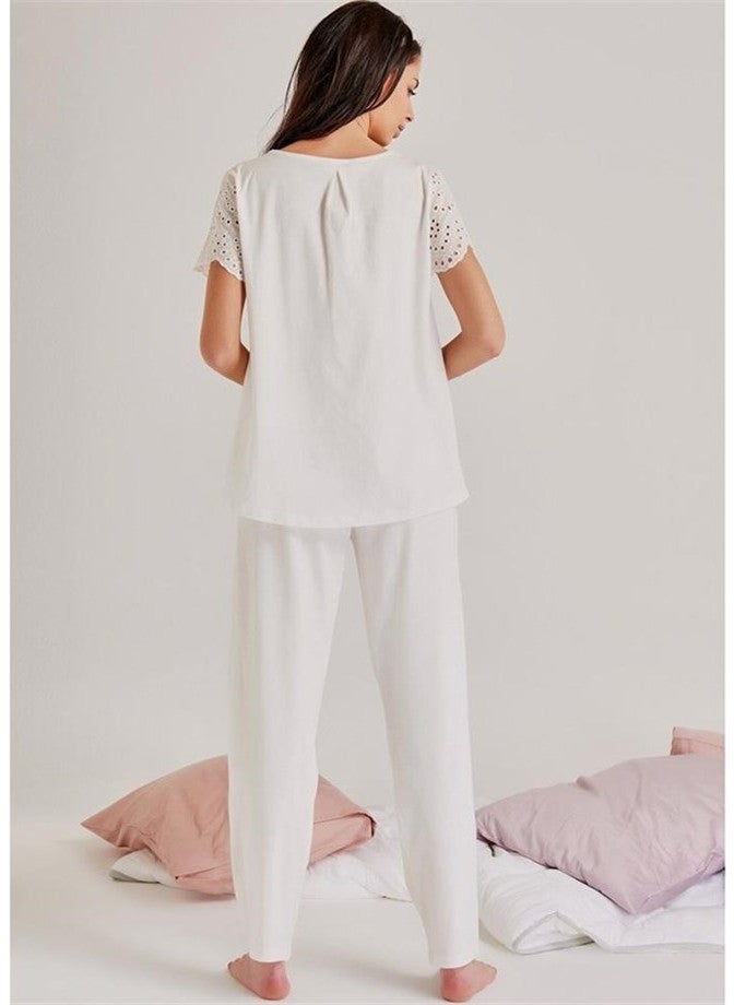 Magic Form 19108 Embroidered Patterned Pajamas Set - Ecru  - Image 2