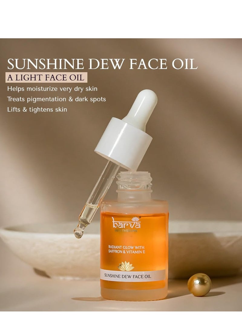 Barva Sunshine Dew Face Oil For Radiant Youthful Glowing Skin Contains Saffron Vitamin E Turmeric Liquorice Ghee blend 30ML