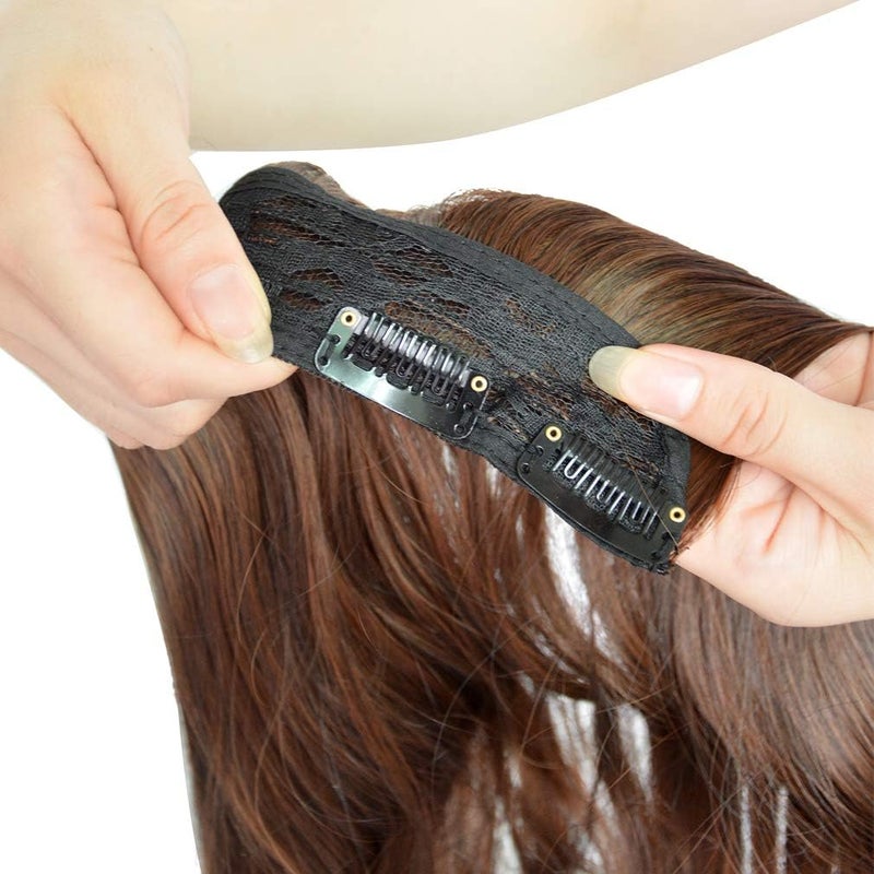 REECHO 14" 1-Pack 3/4 Full Head Curly Wavy Clips in on Synthetic Hair Extensions HE008 Hairpieces for Women 5 Clips 3.6 Oz per Piece - Medium Warm Brown - Image 2