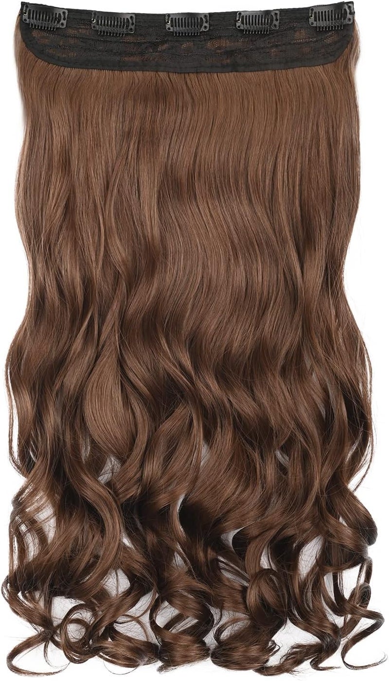 REECHO 14" 1-Pack 3/4 Full Head Curly Wavy Clips in on Synthetic Hair Extensions HE008 Hairpieces for Women 5 Clips 3.6 Oz per Piece - Medium Warm Brown - Image 5
