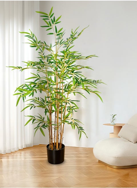 120cm Artificial Bamboo Tree, Faux Bamboo Plant, Imitation Bamboo Plant with Pot, with 1,000+ Natural Lifelike Leaves, Suitable for Home Office Interior Decoration/Green