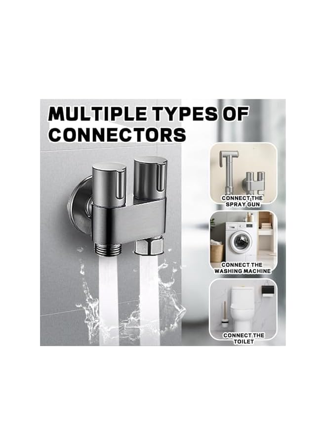 The Bros Handheld Bidet Sprayer for Toilet, 1-In-2-Out Dual Control Valve Bidet Attachment, Adjustable Water Pressure Control Hand Sprayer Kit for Feminine Wash, Pet, Cloth (Silver) - Image 5