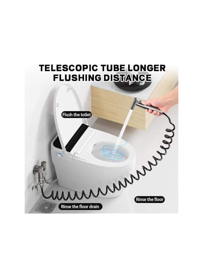 The Bros Handheld Bidet Sprayer for Toilet, 1-In-2-Out Dual Control Valve Bidet Attachment, Adjustable Water Pressure Control Hand Sprayer Kit for Feminine Wash, Pet, Cloth (Silver) - Image 4