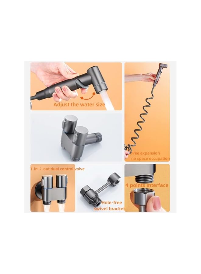 The Bros Handheld Bidet Sprayer for Toilet, 1-In-2-Out Dual Control Valve Bidet Attachment, Adjustable Water Pressure Control Hand Sprayer Kit for Feminine Wash, Pet, Cloth (Silver) - Image 3