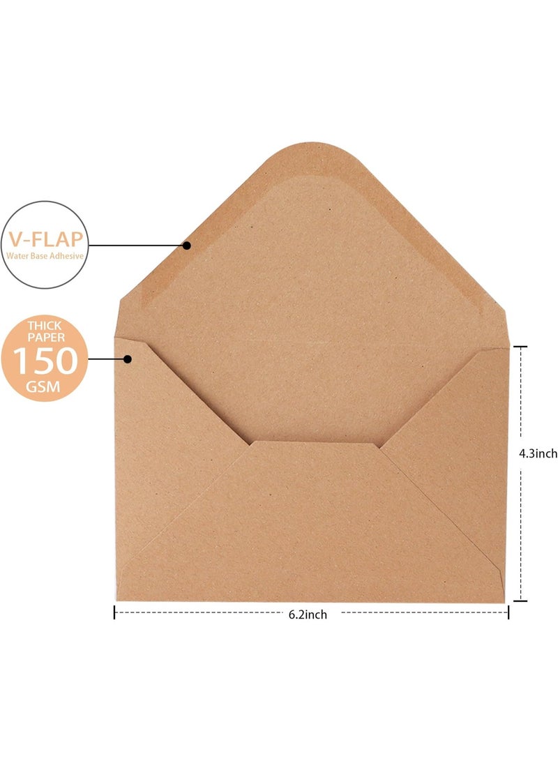 V-flap Kraft Envelopes, 50 Pack, 4.3 x 6.2 Inch,  Envelopes, Card Envelopes, Brown Envelopes, Kraft Paper Envelopes for Invitations, Postcard Envelopes, Water Base Adhesive, Gummed Flap - Image 2
