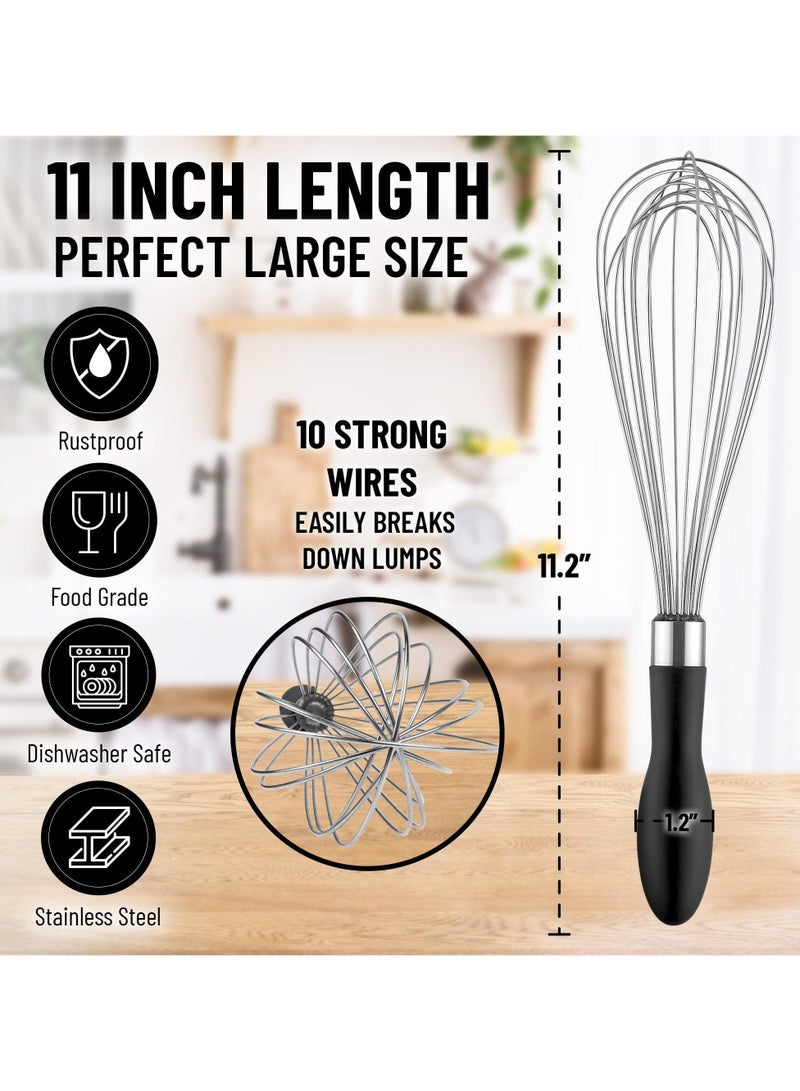 Stainless Steel Whisk,Balloon Whisk Kitchen Tool With Soft Silicone Handle,Thick Durable Wired Whisk Utensil For Blending, Beating, Whisking, Frothing, Stirring  - Image 5