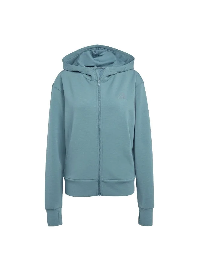 Adidas D4T Fz Hoodie Green Hooded Sweat Sweatshirts For Women