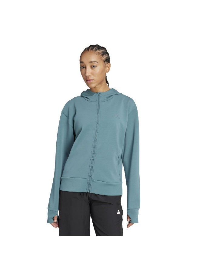Adidas D4T Fz Hoodie Green Hooded Sweat Sweatshirts For Women - Image 1
