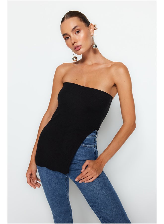 trendyol Black Strapless Slit Detailed Premium Yarn / Special Yarn Blouse TWOAW24BZ00131  - Image 2