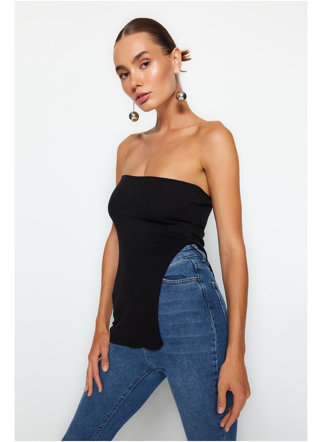trendyol Black Strapless Slit Detailed Premium Yarn / Special Yarn Blouse TWOAW24BZ00131  - Image 1