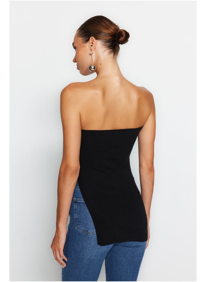 trendyol Black Strapless Slit Detailed Premium Yarn / Special Yarn Blouse TWOAW24BZ00131  - Image 3