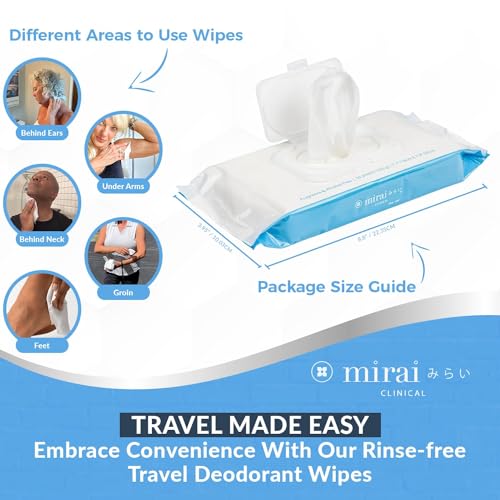 Mirai Clinical's Deodorizing Body Wipes for Women & Men - Cleansing & Refreshing Deodorant Wipes Women & Men Love - Fights Nonenal Body Odor - For Whole Body Usage - Unscented - 3 packs. - Image 2