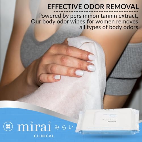 Mirai Clinical's Deodorizing Body Wipes for Women & Men - Cleansing & Refreshing Deodorant Wipes Women & Men Love - Fights Nonenal Body Odor - For Whole Body Usage - Unscented - 3 packs. - Image 4