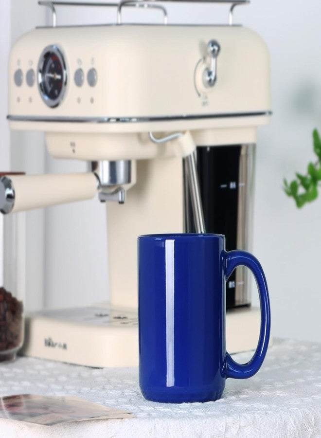 Smilatte 16 OZ Porcelain Coffee Mug, Classic Blank Ceramic Cup with Large Handle for Tea Latte Cappuccino, Blue - Image 5