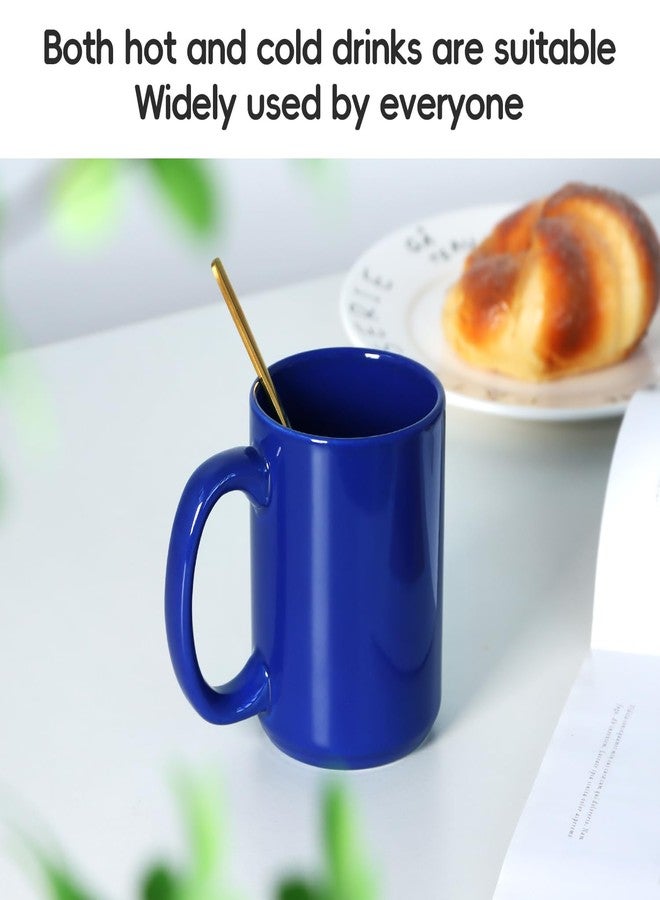 Smilatte 16 OZ Porcelain Coffee Mug, Classic Blank Ceramic Cup with Large Handle for Tea Latte Cappuccino, Blue - Image 3