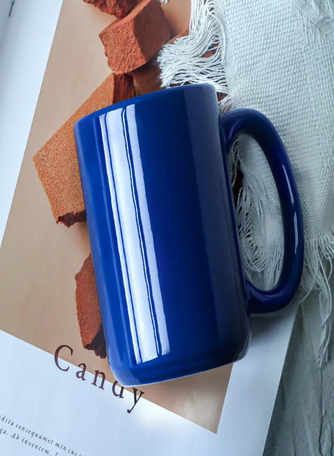 Smilatte 16 OZ Porcelain Coffee Mug, Classic Blank Ceramic Cup with Large Handle for Tea Latte Cappuccino, Blue - Image 4