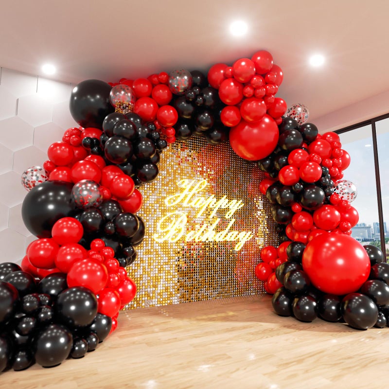 ADOINBY Red and Black Balloon Arch Kit 140Pcs Different Sizes inch Black and Red Balloons and Confetti Party Balloon Garland Kit for Birthday Wedding Graduation Anniversary Prom Decorations