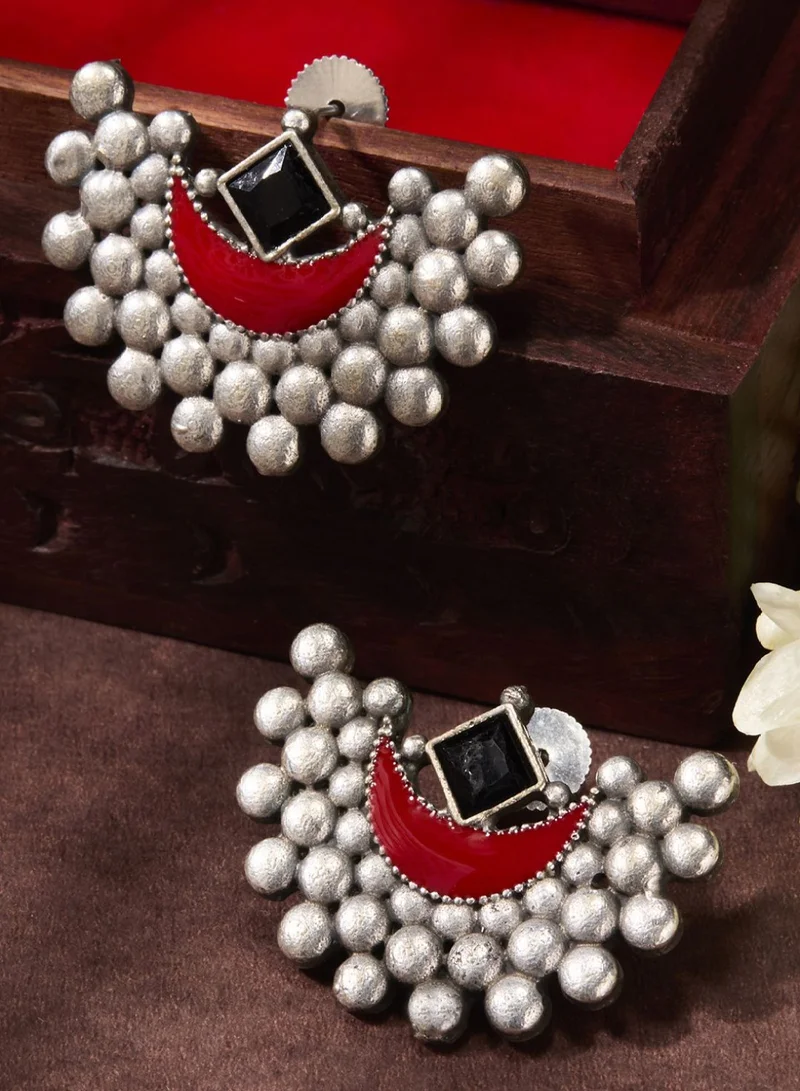 برياسي Plated Artificial Stones Studded Oxidised Contemporary Kemp Studs Earrings