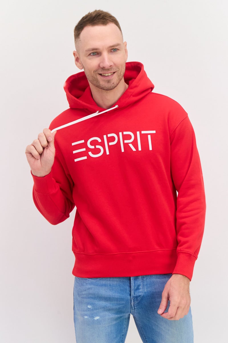 ESPRIT Men Hood Neck Brand Logo Long Sleeves Hoodie, Red - Image 1