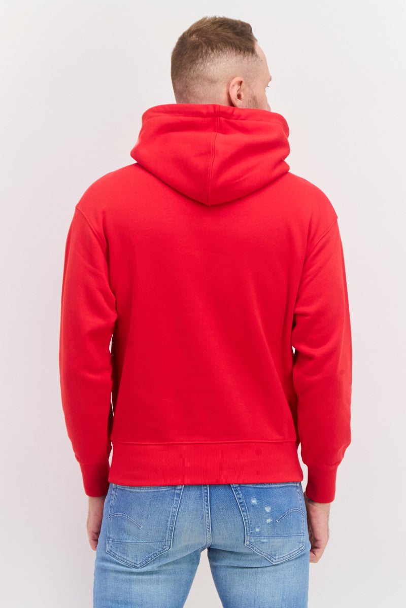 ESPRIT Men Hood Neck Brand Logo Long Sleeves Hoodie, Red - Image 3