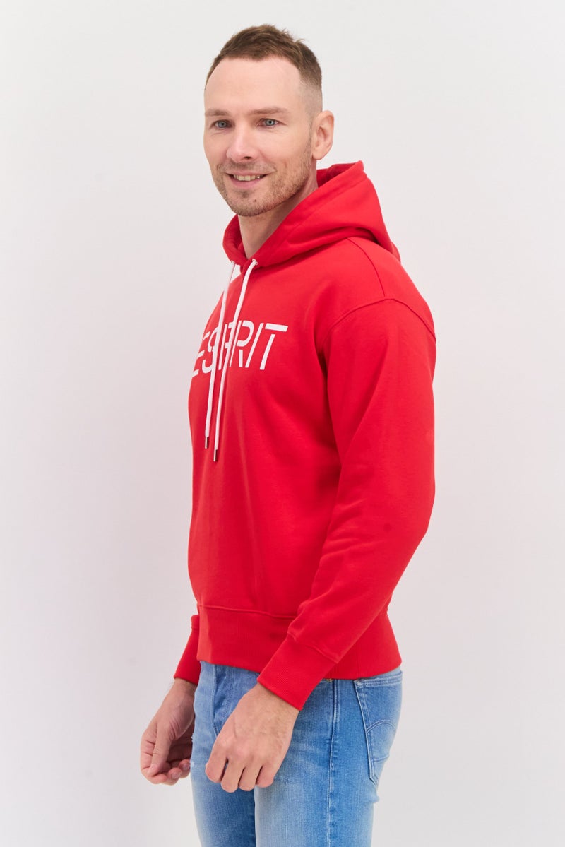 ESPRIT Men Hood Neck Brand Logo Long Sleeves Hoodie, Red - Image 2