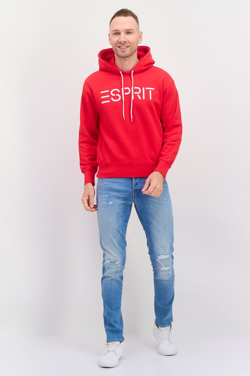 ESPRIT Men Hood Neck Brand Logo Long Sleeves Hoodie, Red - Image 4
