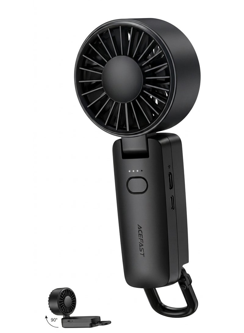ACEFAST PORTABLE HANDHELD FAN 4 SPEED CONTROL 15 BLADES I 7H RUNTIME Rotates 90° I Carabiner & lanyard I Handheld or desktop - Image 1