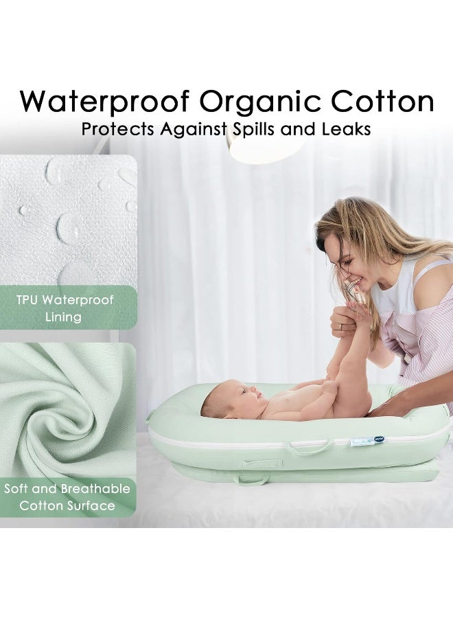 MEXXI Organic Replacement Cover with Waterproof Pad | Premium Quality Spare Cover Certified Organic Cotton | Protects Against leaks | [Fits Dockatot Deluxe + Docks] (Cover Only) (Pistacho Green) - Image 3