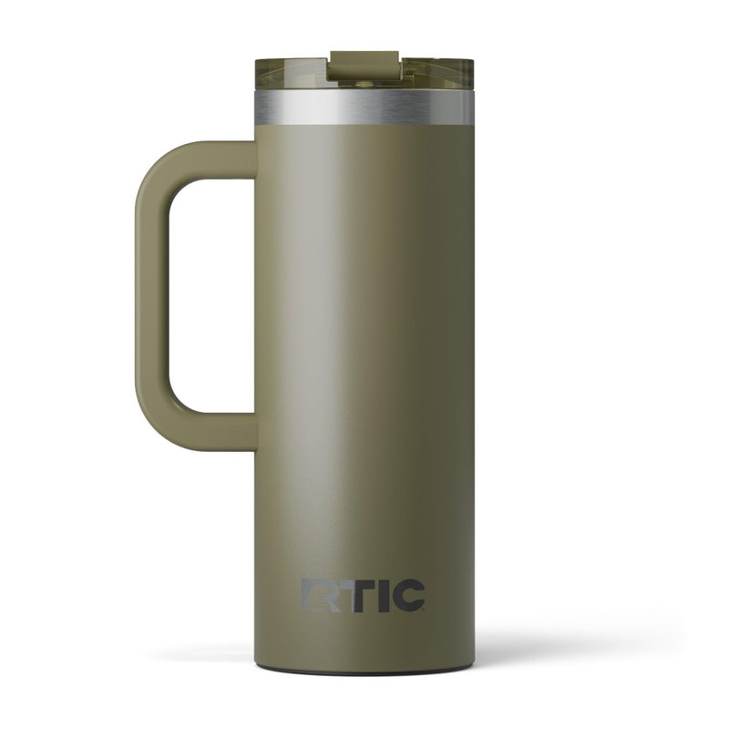 RTIC 20oz Road Trip Travel Mug with Lid and Handle, Ceramic Lined, Insulated, Stainless Steel, Metal, Double Wall Vacuum-Insulation, Portable Coffee, Tea Cup for Hot and Cold Drink, Olive - Image 1