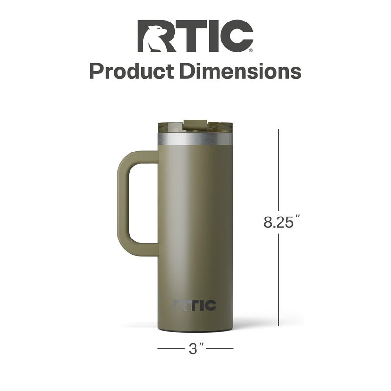 RTIC 20oz Road Trip Travel Mug with Lid and Handle, Ceramic Lined, Insulated, Stainless Steel, Metal, Double Wall Vacuum-Insulation, Portable Coffee, Tea Cup for Hot and Cold Drink, Olive - Image 5
