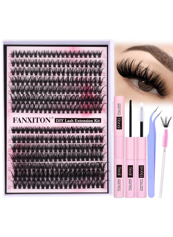 FANXITON Diy Lash Extension Kit Volume Lash Clusters 40D+50D D Curl Individual Lashes Lash Clusters Kit Thick Eyelash Extension Kit 280Pcs Thin Band Cluster Lashes Lash Bond And Seal And Lash Tweezers  - Image 1