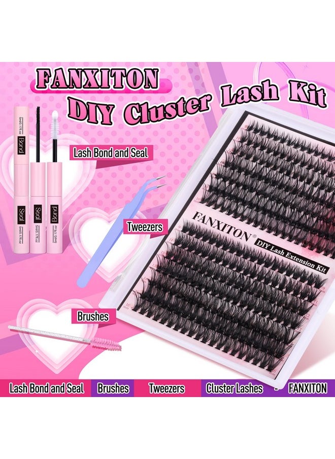 FANXITON Diy Lash Extension Kit Volume Lash Clusters 40D+50D D Curl Individual Lashes Lash Clusters Kit Thick Eyelash Extension Kit 280Pcs Thin Band Cluster Lashes Lash Bond And Seal And Lash Tweezers  - Image 2
