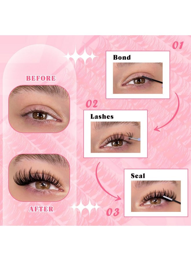 FANXITON Diy Lash Extension Kit Volume Lash Clusters 40D+50D D Curl Individual Lashes Lash Clusters Kit Thick Eyelash Extension Kit 280Pcs Thin Band Cluster Lashes Lash Bond And Seal And Lash Tweezers  - Image 5