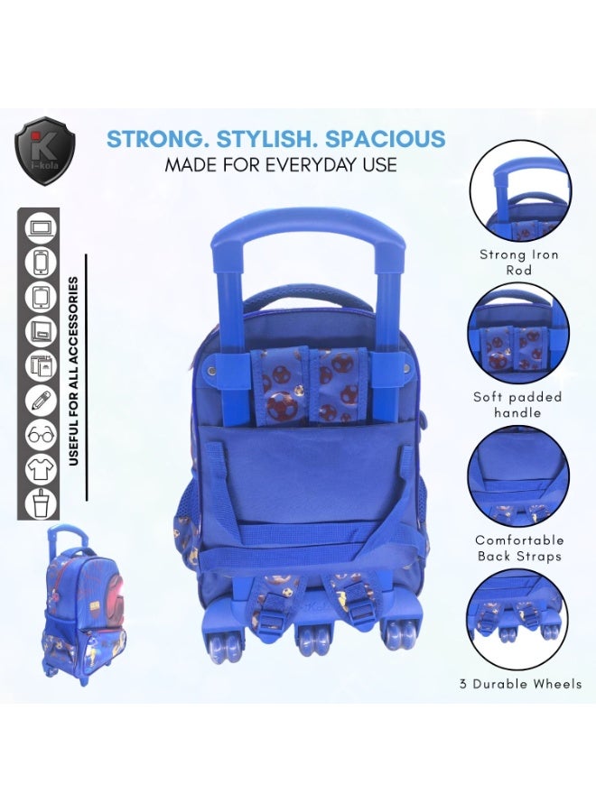 i-Kola Blue Football 15T3 15-Inch 3D 3PC Kids Trolley Set | Rolling School Bag with Spill-Proof Lunch Bag & Pencil Case | Wheeled School Luggage for Boys & Girls (IK362-15T3) - Image 5