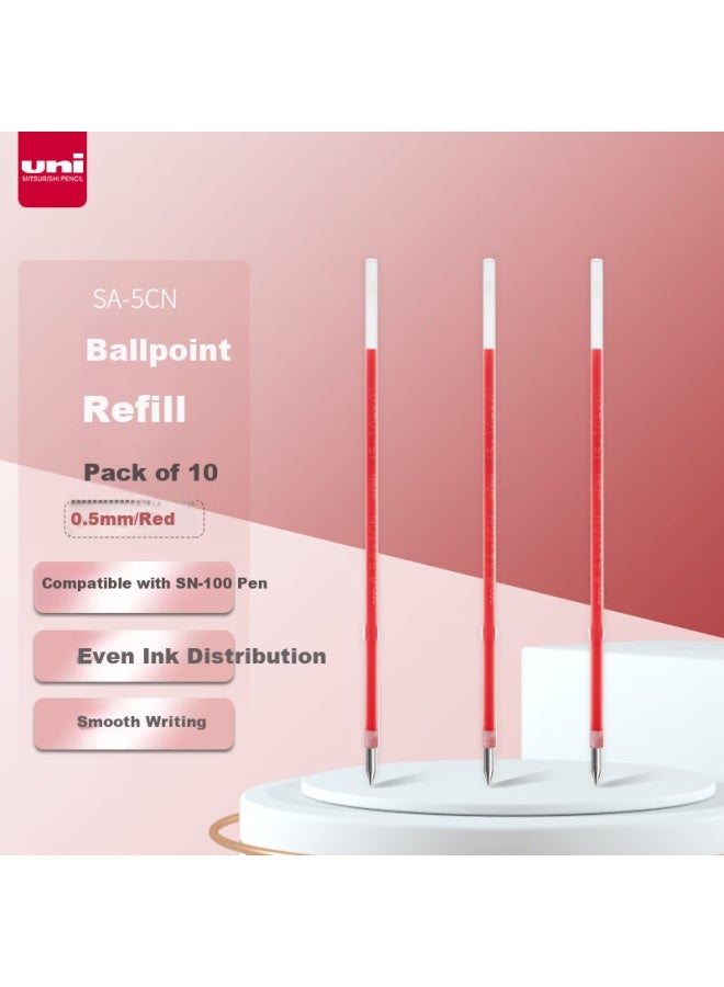 Uni قلم حبر جاف ميتسوبيشي (يوني) إعادة تعبئة Sa-5Cn قلم حبر جاف دفع 0.5 مم أحمر 10 قطع/علبة - Image 1